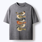 Kyoto-Lion Colorful Folk Birds In Earthy Tones Washed T-Shirt