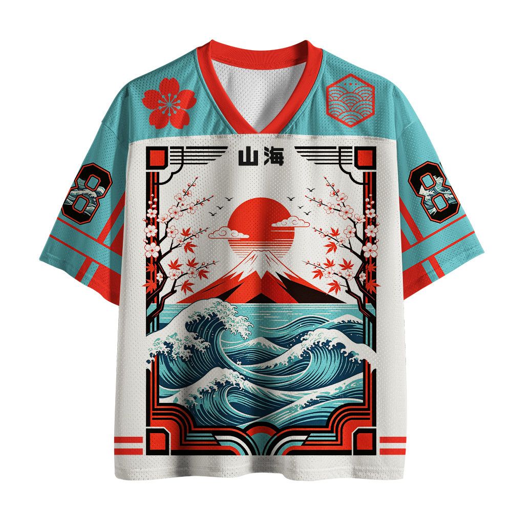 Kyoto-Lion Mountains Seas Cherry Blossoms Mesh Jersey