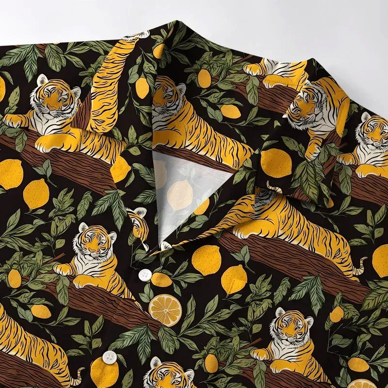 Kyoto-Lion Tiger In A Lemon Grove Aloha Hawaiian Shirt