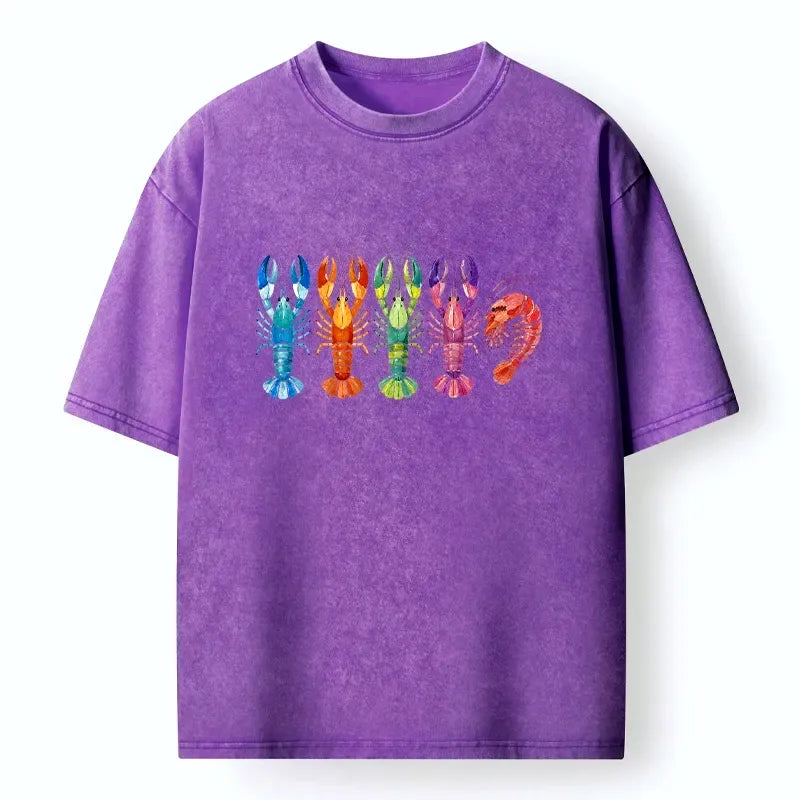 Colorful Crawfish Washed T-Shirt for Summer