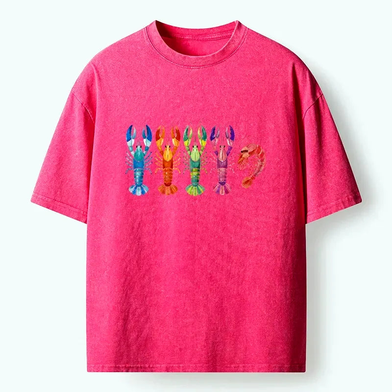 Colorful Crawfish Washed T-Shirt for Summer