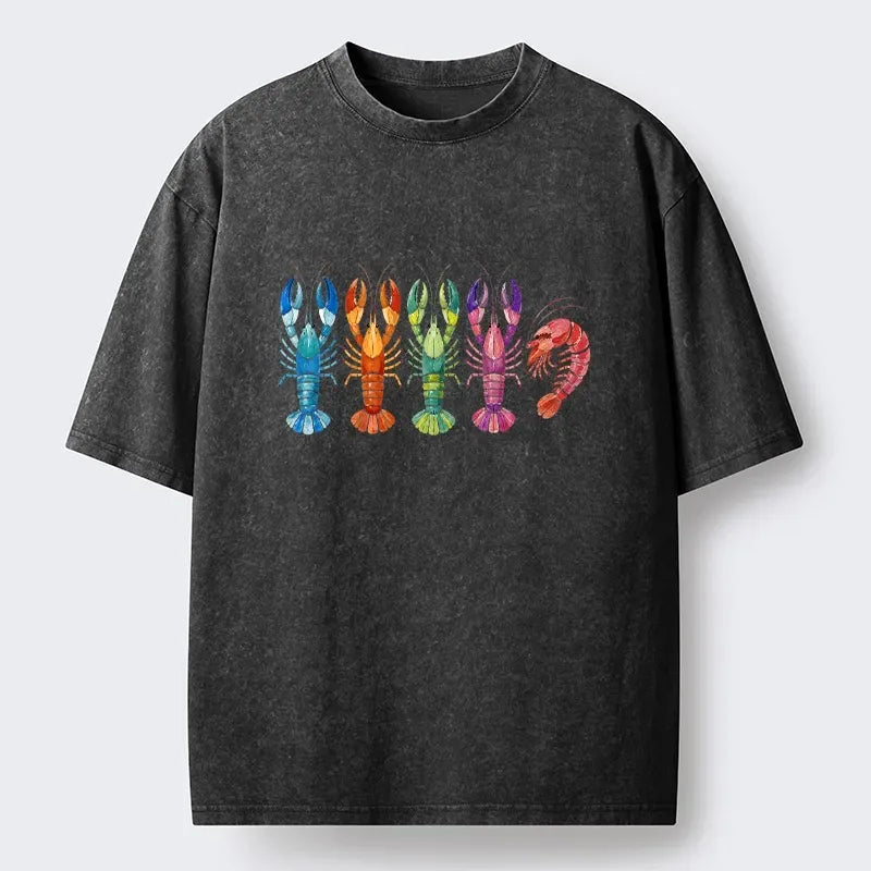 Colorful Crawfish Washed T-Shirt for Summer