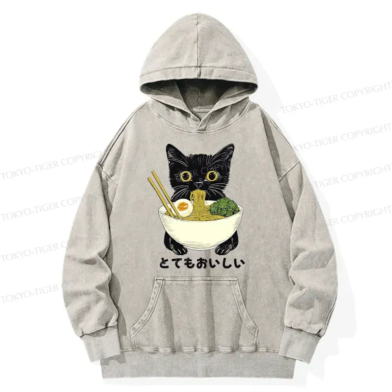 Kyoto-Lion Ramen Lover Cute Cat Washed Hoodie