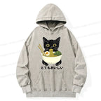 Kyoto-Lion Ramen Lover Cute Cat Washed Hoodie