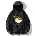 Kyoto-Lion Ramen Lover Cute Cat Washed Hoodie