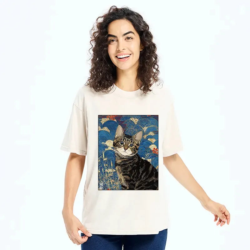 Kyoto-Lion Elegant Kitten Washed T-Shirt