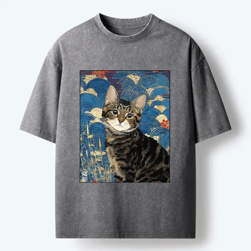Elegant Kitten Ukiyo-e Tee for Gift Idea