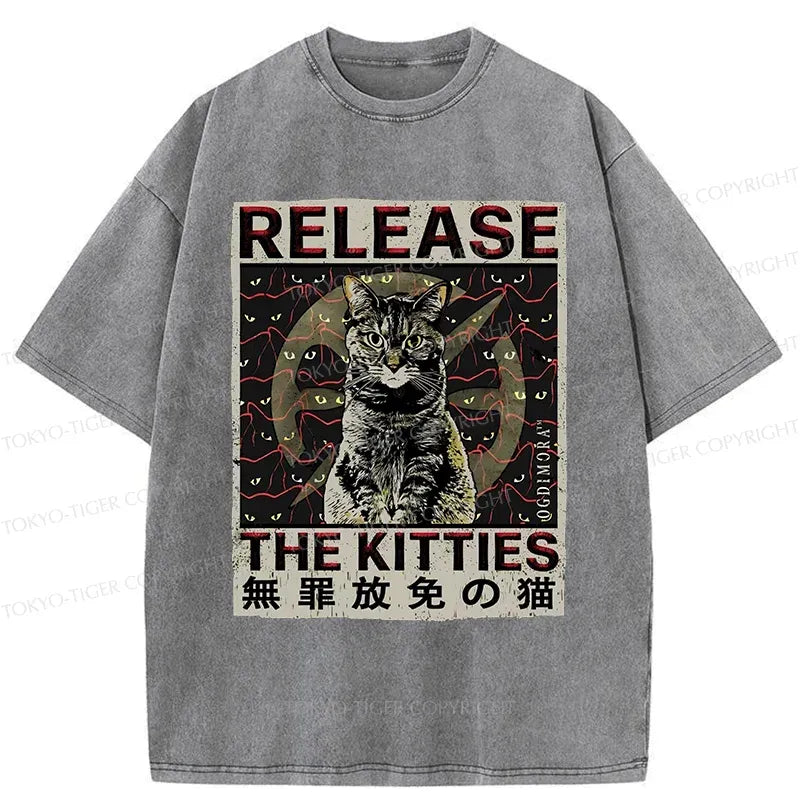 Washed Ukiyo-e Cat Tee for Summer