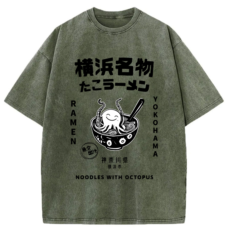 Japanese Octopus Ramen Washed T-Shirt