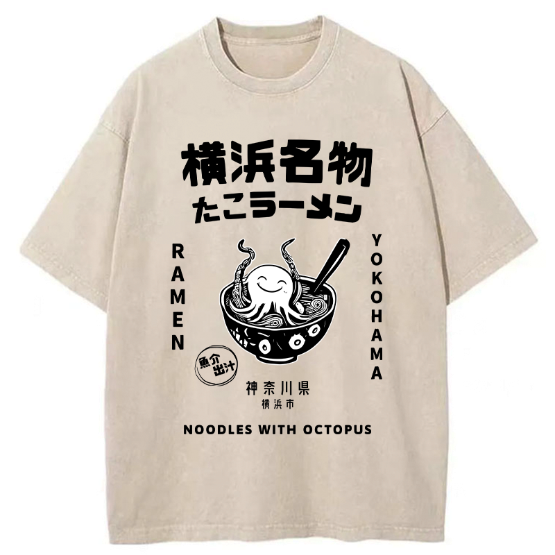 Kyoto-Lion Yokohama Specialty Octopus Ramen Washed T-Shirt