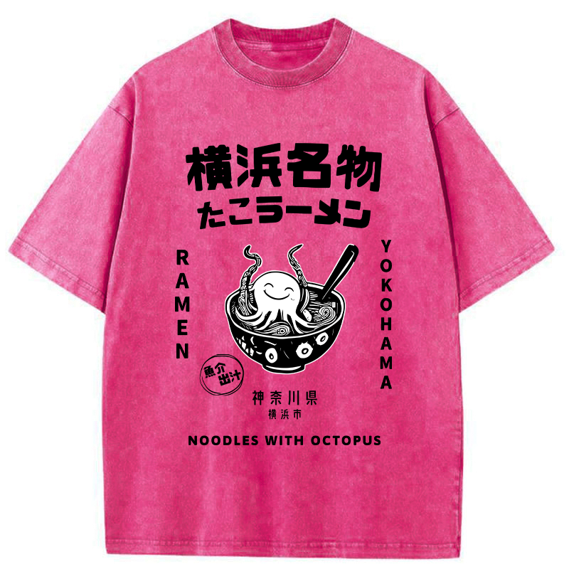 Kyoto-Lion Yokohama Specialty Octopus Ramen Washed T-Shirt