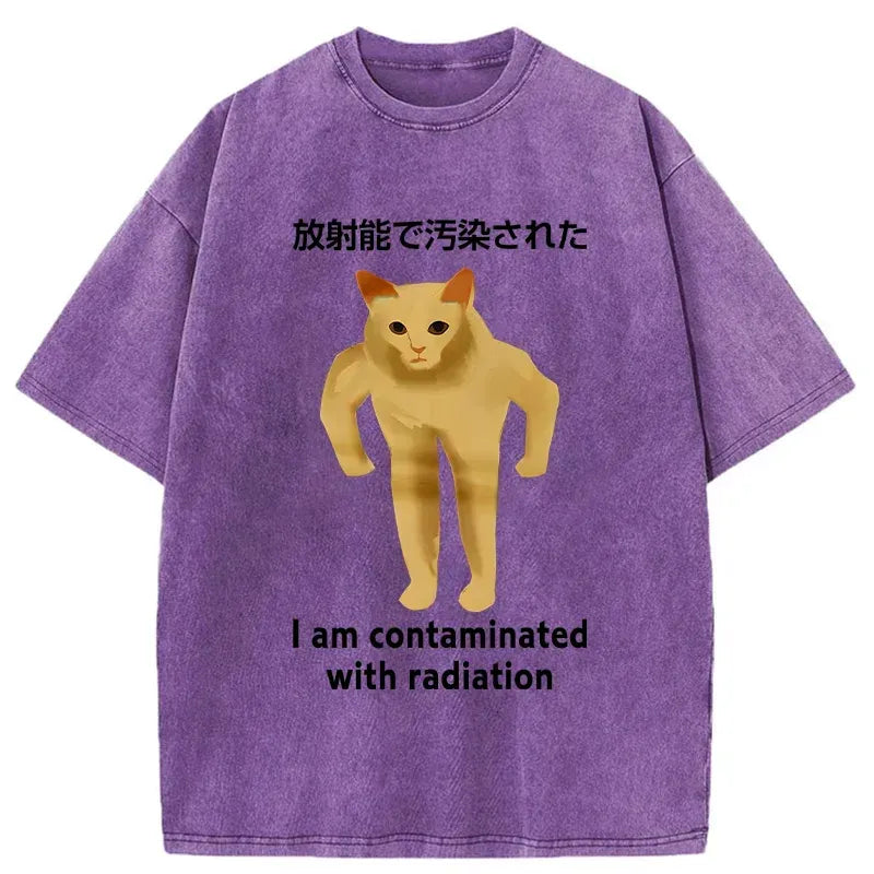 washed funny cat t-shirt for summer