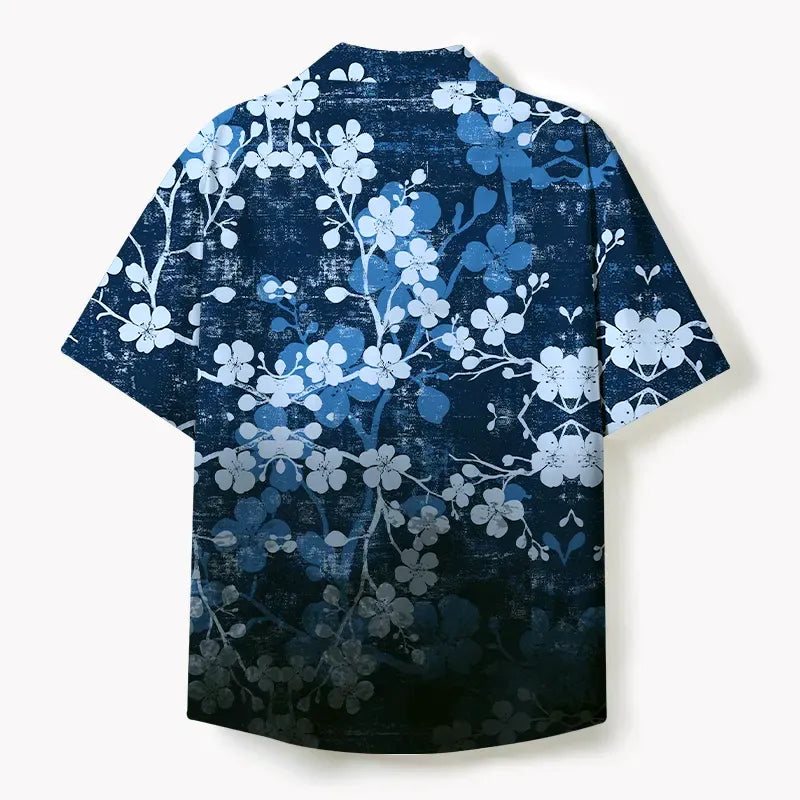 Kyoto-Lion Midnight Blossoms Cuban Collar Shirt