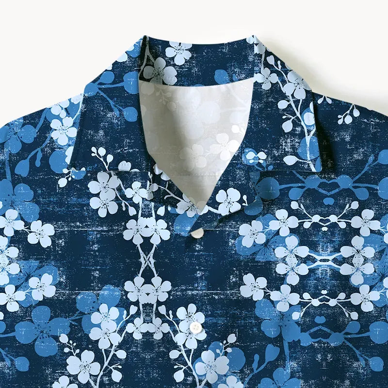 Retro sakura print shirt for streetwear
