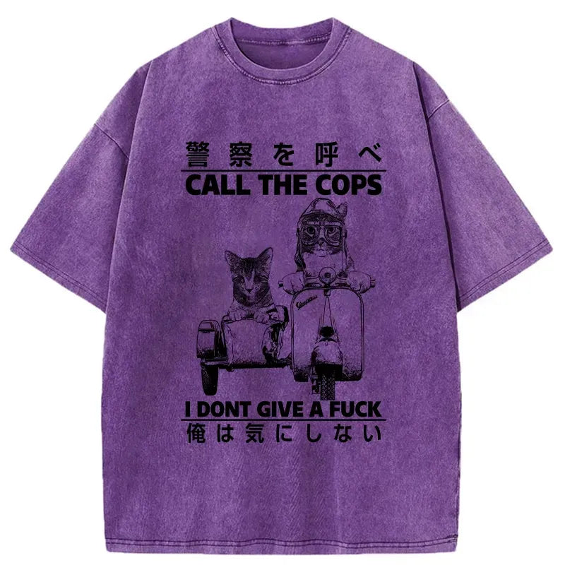Kyoto-Lion Funny Cat Riding A Motorcycle Washed T-Shirt