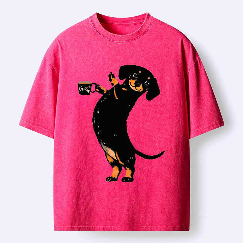 Kyoto-Lion Elegant Coffee Dog Washed T-Shirt