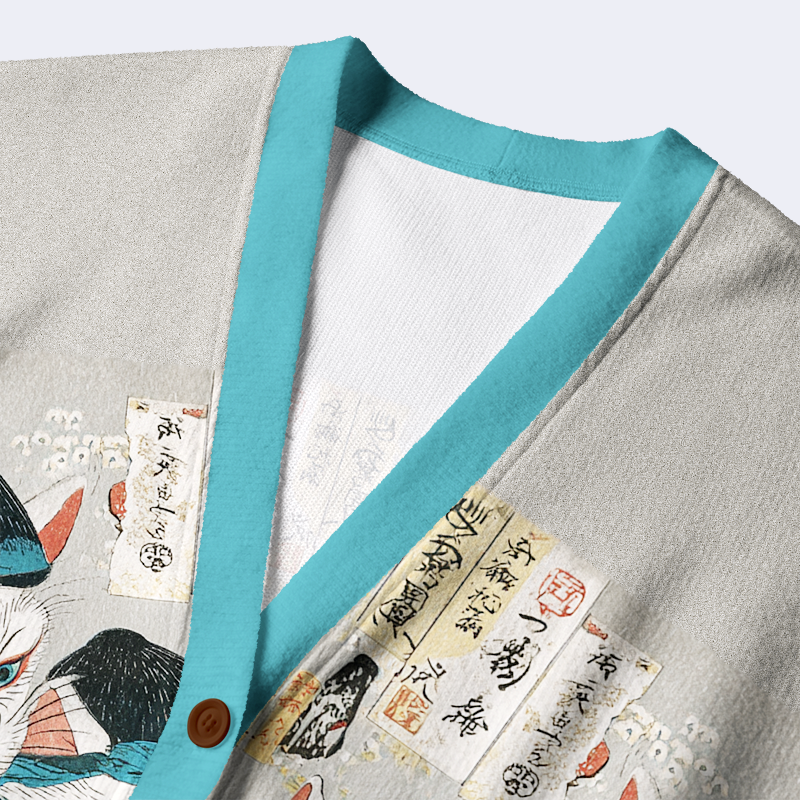 Tokyo-Tige Edo Cat Chronicles Ugly Cardigan Sweater