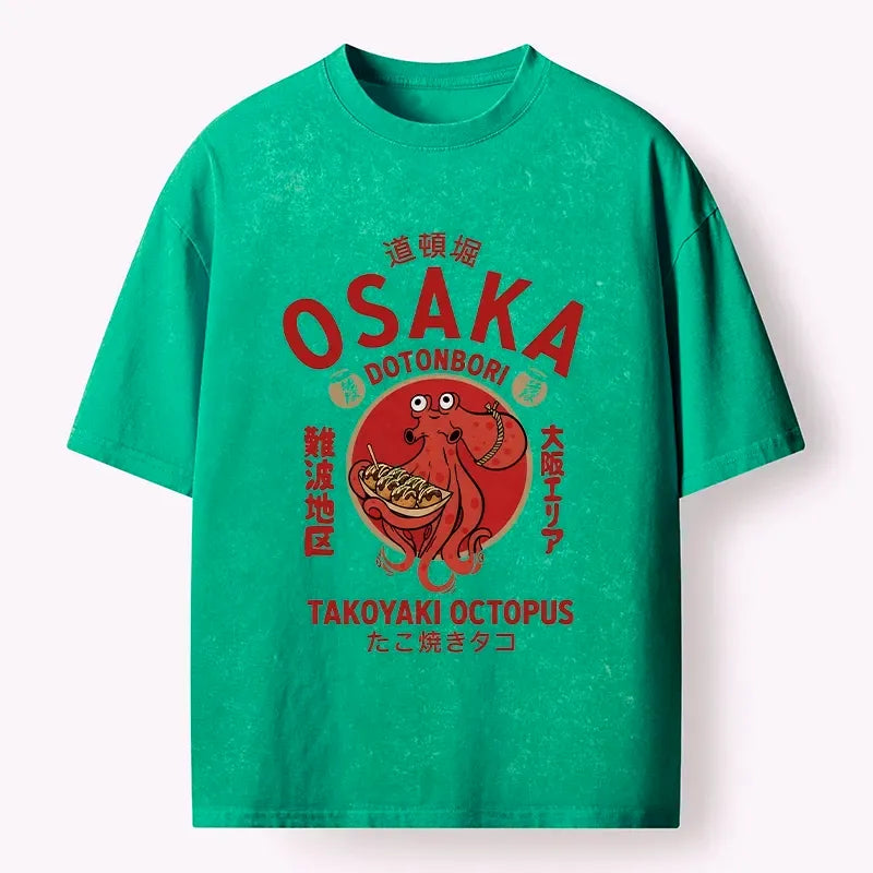 Kyoto-Lion Osaka Octopus Holds Takoyaki Snacks Washed T-Shirt