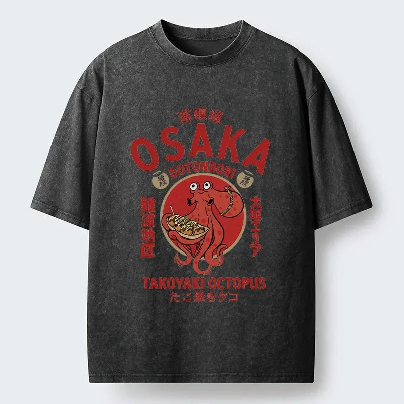 Kyoto-Lion Osaka Octopus Holds Takoyaki Snacks Washed T-Shirt