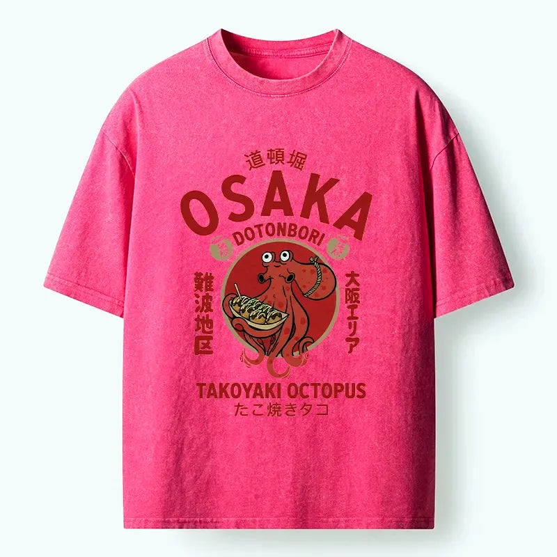 Kyoto-Lion Osaka Octopus Holds Takoyaki Snacks Washed T-Shirt