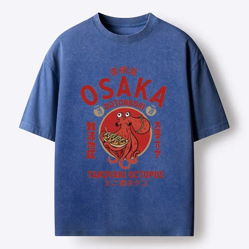 Kyoto-Lion Osaka Octopus Holds Takoyaki Snacks Washed T-Shirt