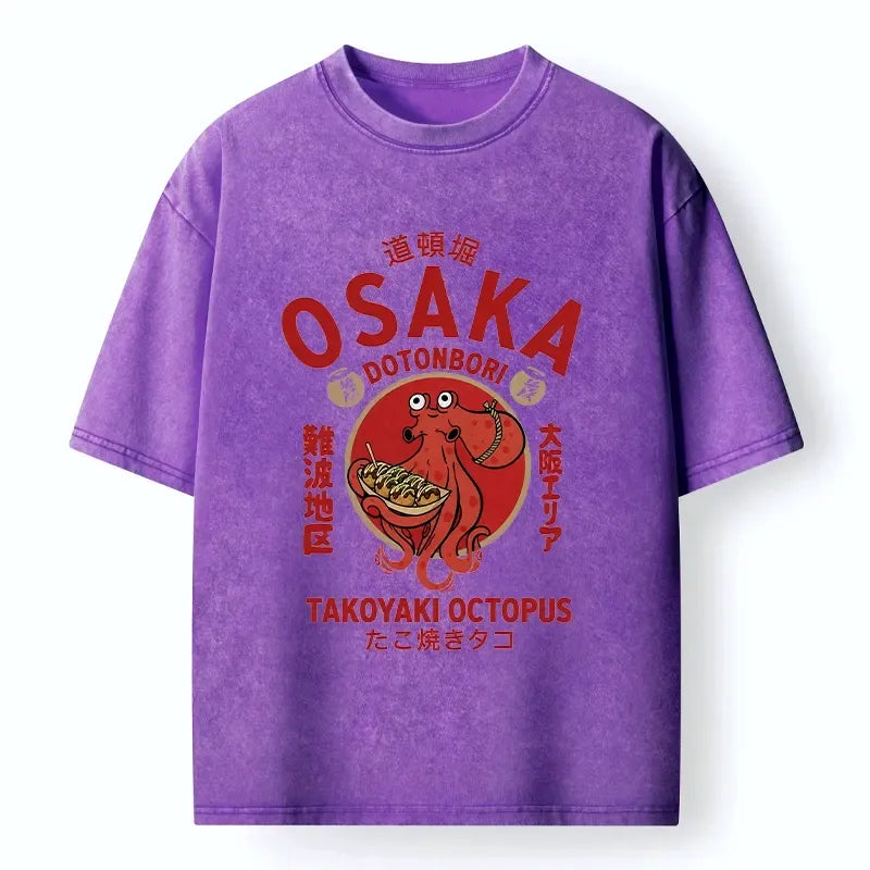 Kyoto-Lion Osaka Octopus Holds Takoyaki Snacks Washed T-Shirt