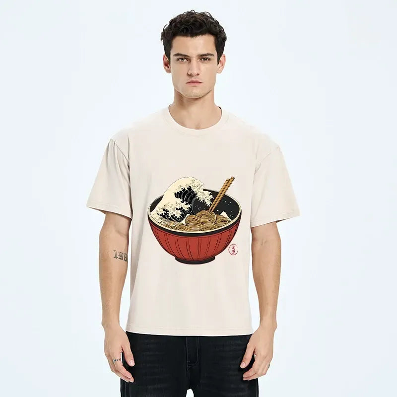 Kyoto-Lion Great Wave Inside Ramen Bowl Washed T-Shirt