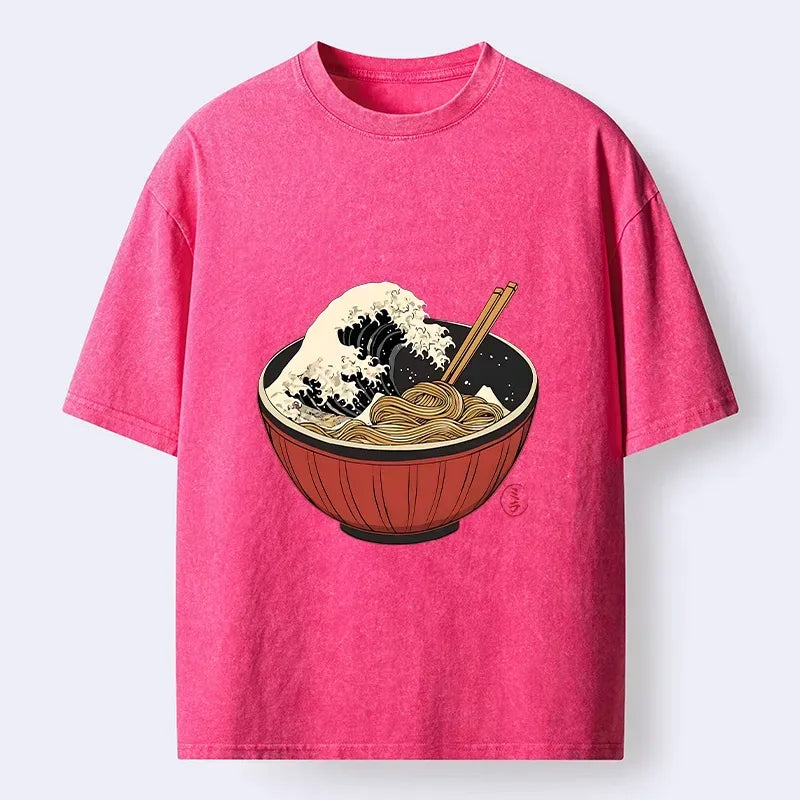 Kyoto-Lion Great Wave Inside Ramen Bowl Washed T-Shirt