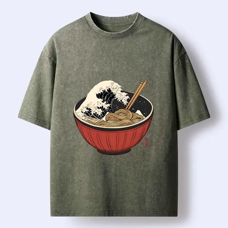 Kyoto-Lion Great Wave Inside Ramen Bowl Washed T-Shirt