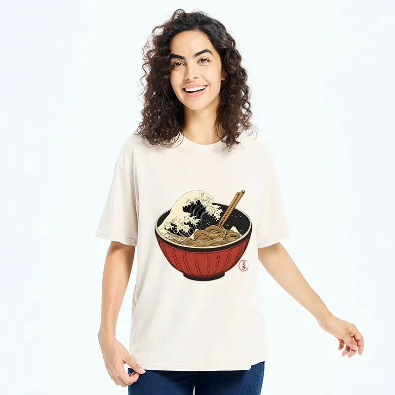 Kyoto-Lion Great Wave Inside Ramen Bowl Washed T-Shirt