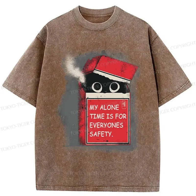 Kyoto-Lion Funny Cat In A Cigarette Box Washed T-Shirt