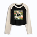 Japanese Black Cat Crop Raglan T-Shirt
