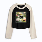 Japanese Black Cat Crop Raglan T-Shirt