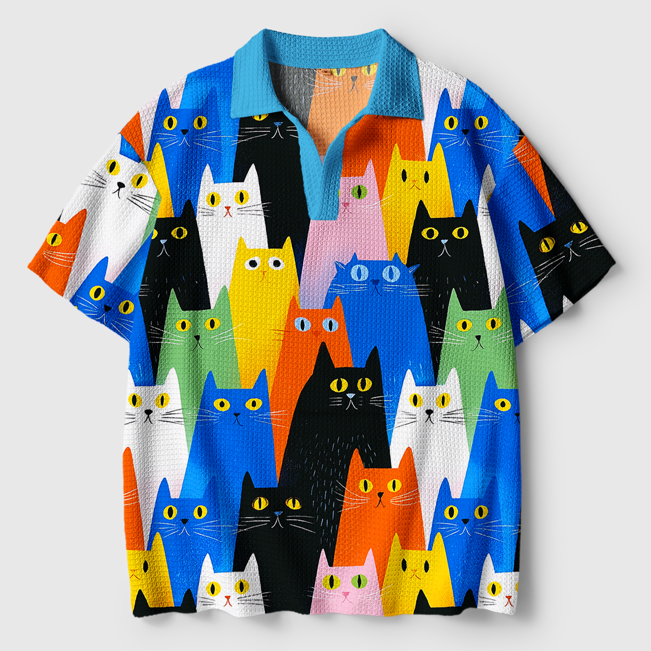 Kyoto-Lion Colorful Cat Parade Crochet Polo Shirt