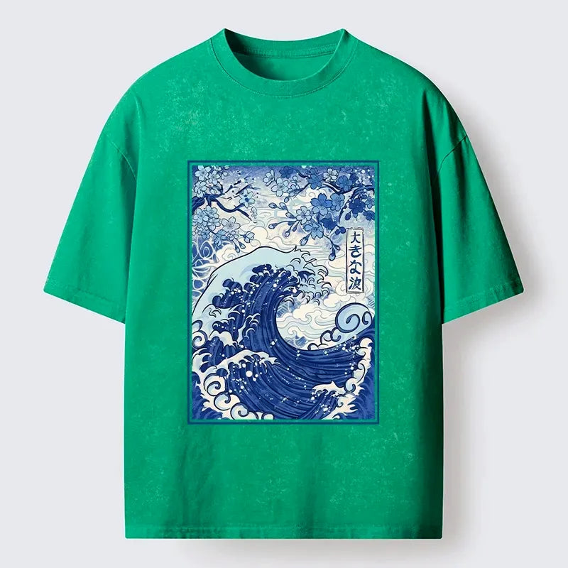 Washed Sakura Print Tee for Streetwear