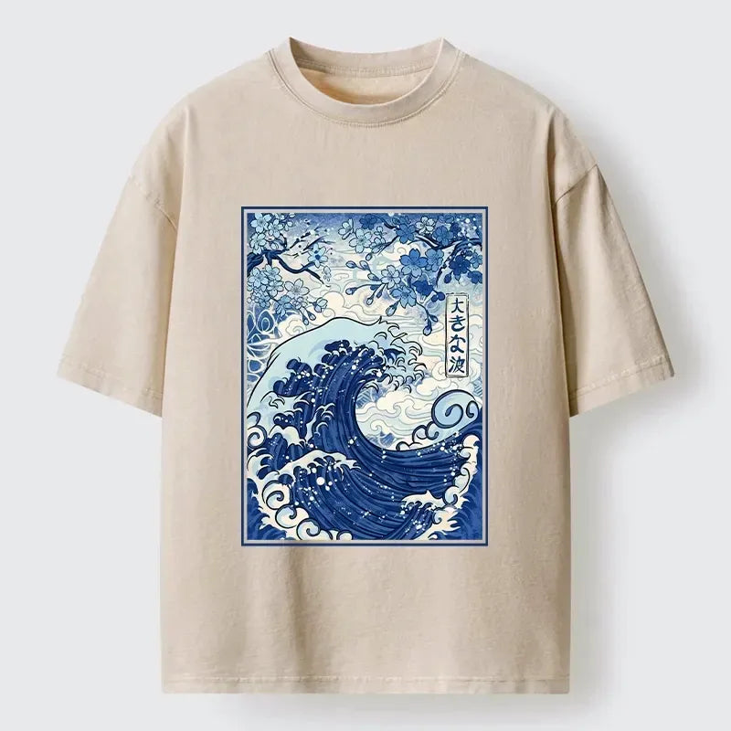 Washed Sakura Print Tee for Streetwear