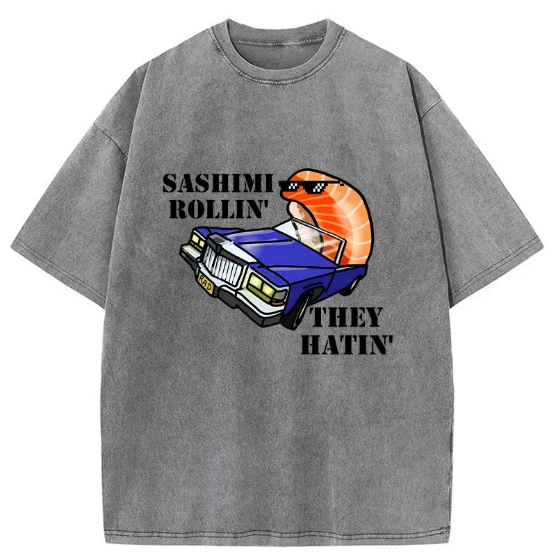 Kyoto-Lion Sushi Driving Washed T-Shirt