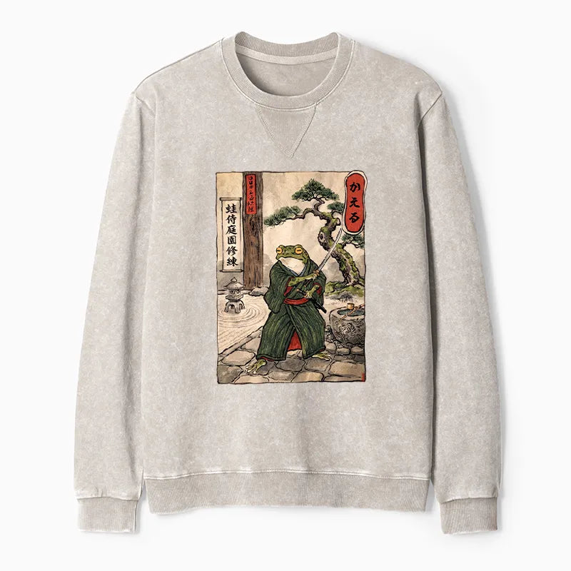 Kyoto-Lion Samurai Frog Training Washed Terry Sweatshirt