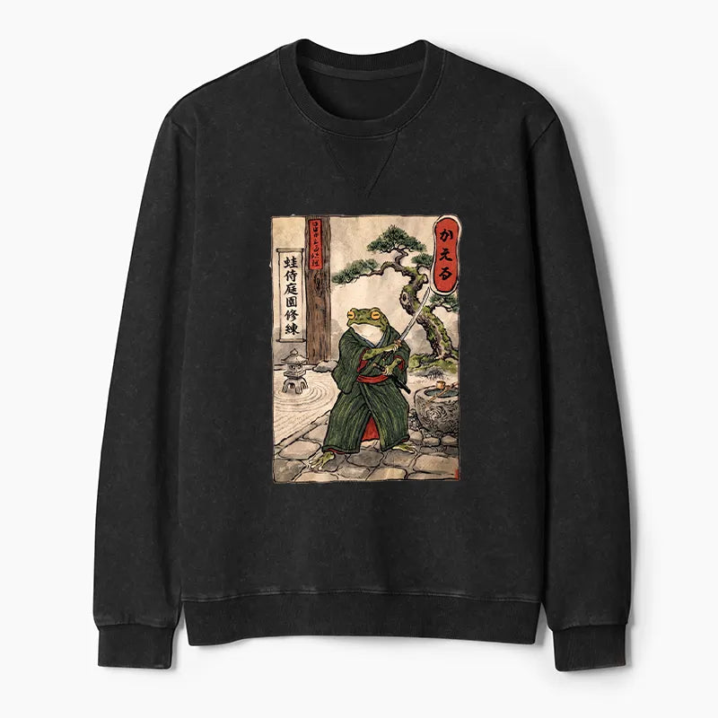 Kyoto-Lion Samurai Frog Training Washed Terry Sweatshirt
