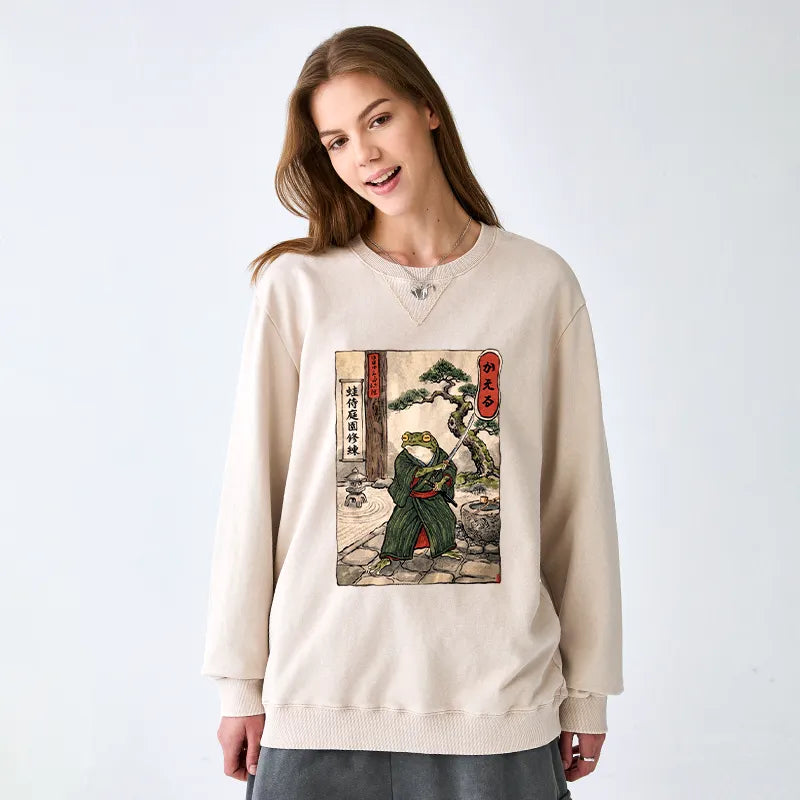 Kyoto-Lion Samurai Frog Training Washed Terry Sweatshirt