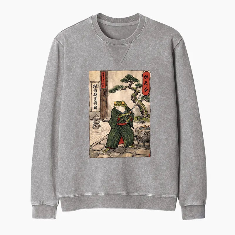 Kyoto-Lion Samurai Frog Training Washed Terry Sweatshirt
