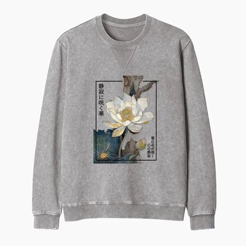 Kyoto-Lion Blooming Lotus Japan Washed Terry Sweatshirt