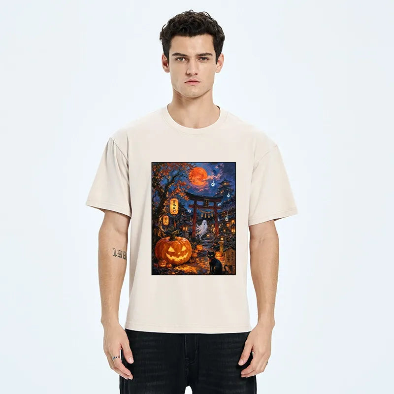 Kyoto-Lion Pumpkin Ghost Night Washed T-Shirt