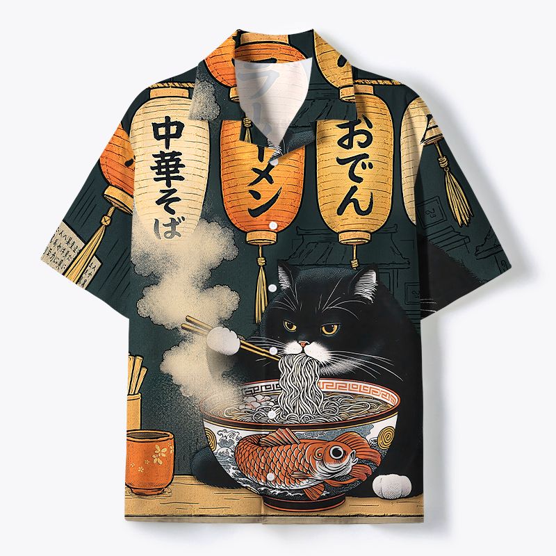 cuban collar cat shirt for summer