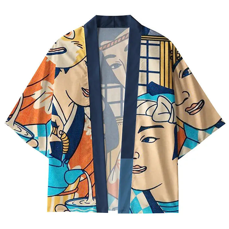 Kyoto-Lion Tea Brewing Picture Kimono Cardigan