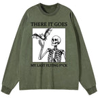 Kyoto-Lion Funny Skeleton Bat Meme Washed Long Sleeve T-Shirt