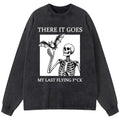Kyoto-Lion Funny Skeleton Bat Meme Washed Long Sleeve T-Shirt