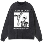 Kyoto-Lion Funny Skeleton Bat Meme Washed Long Sleeve T-Shirt