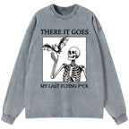 Kyoto-Lion Funny Skeleton Bat Meme Washed Long Sleeve T-Shirt