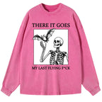 Kyoto-Lion Funny Skeleton Bat Meme Washed Long Sleeve T-Shirt